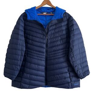 Lands End Womens 1X Hooded Down Puffer Jacket Navy Quilted Ultra Light